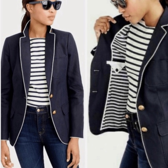 J. Crew Jackets & Blazers - J. Crew Rhodes Navy Blue Blazer 100% Linen Nautical Crest Gold Buttons Size 2